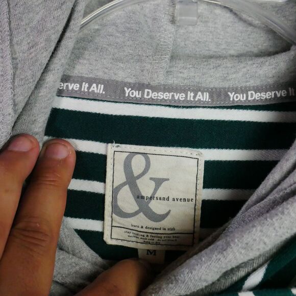 Ampersand Ave Womens Size M Green Striped Gray DoubleHood Sweatshirt - Picture 3 of 14